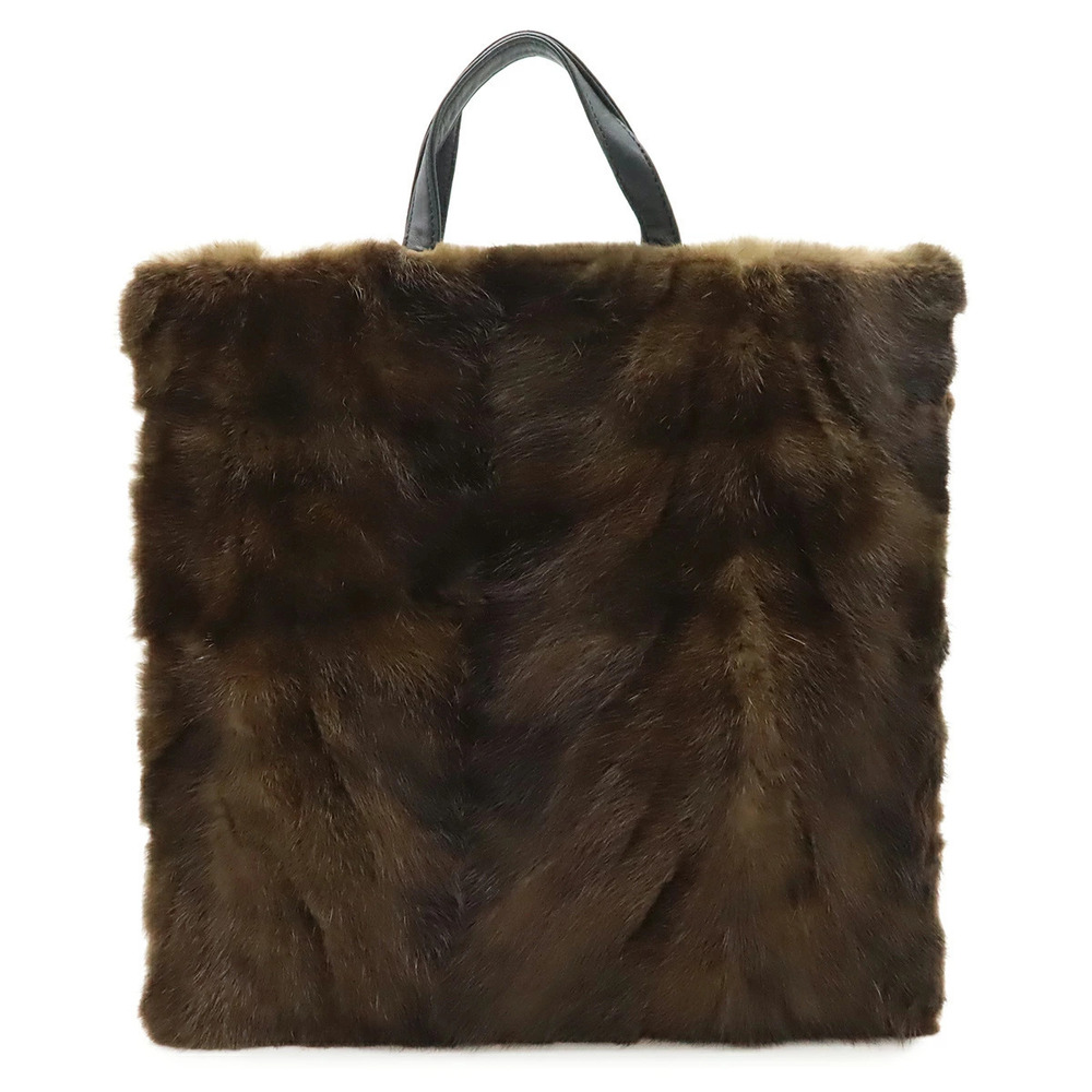 Loewe Fur Bag Handbag Tote Leather Dark Brown Black